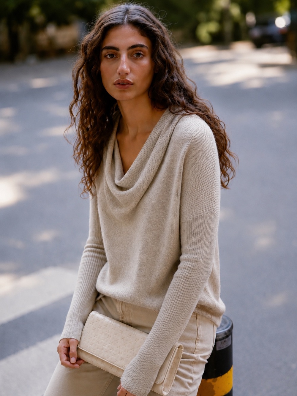 Nordstrom Cashmere Cowl Neck Sweater Large Neutral Beige Relaxed Luxe Knit